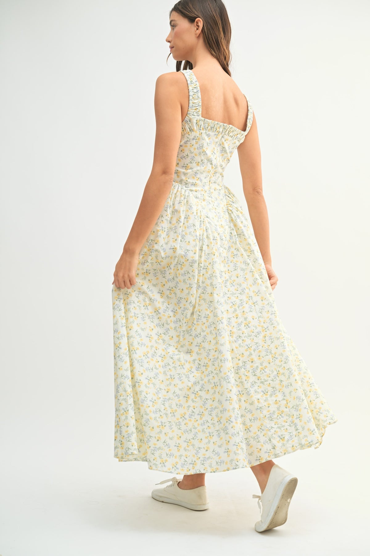 Missy Floral Gathered Square Neck Midi Dress MD5338