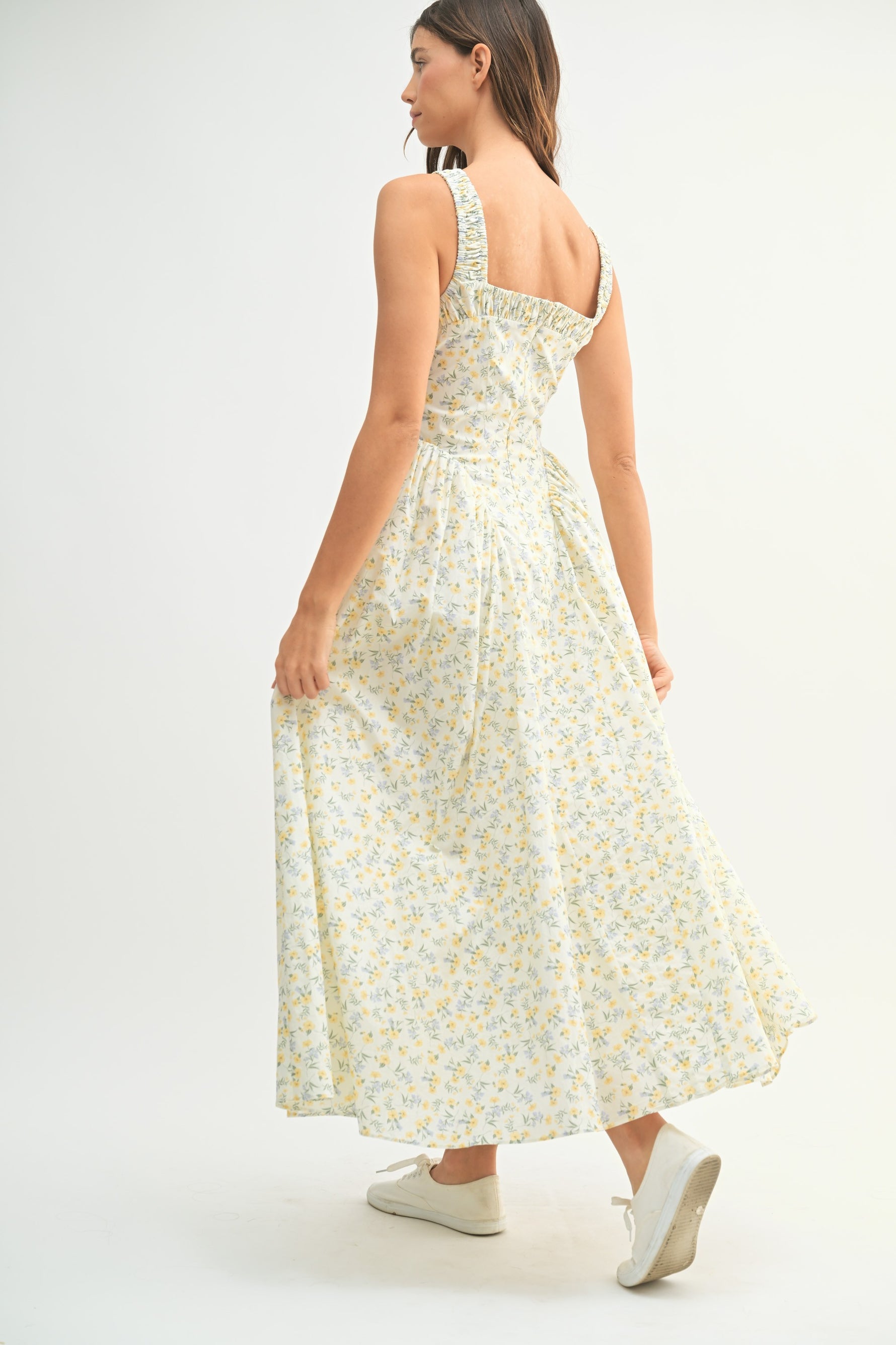 Missy Floral Gathered Square Neck Midi Dress MD5338