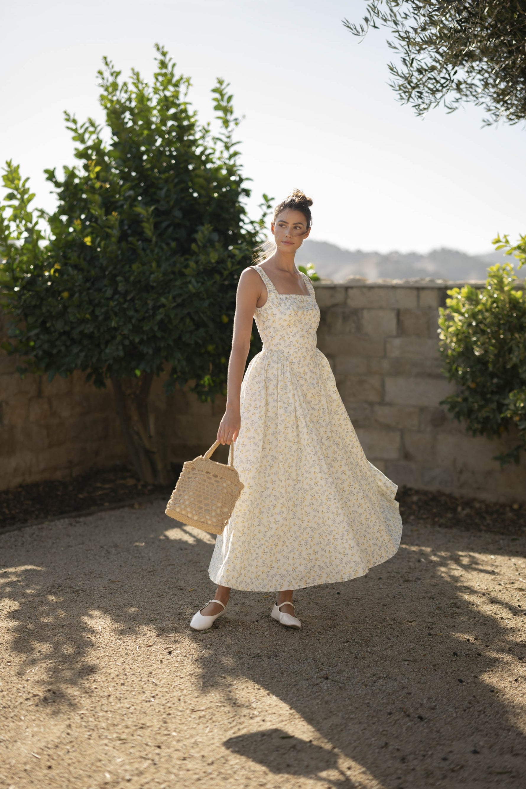 Missy Floral Gathered Square Neck Midi Dress when not in western wear, wear this sun dress.