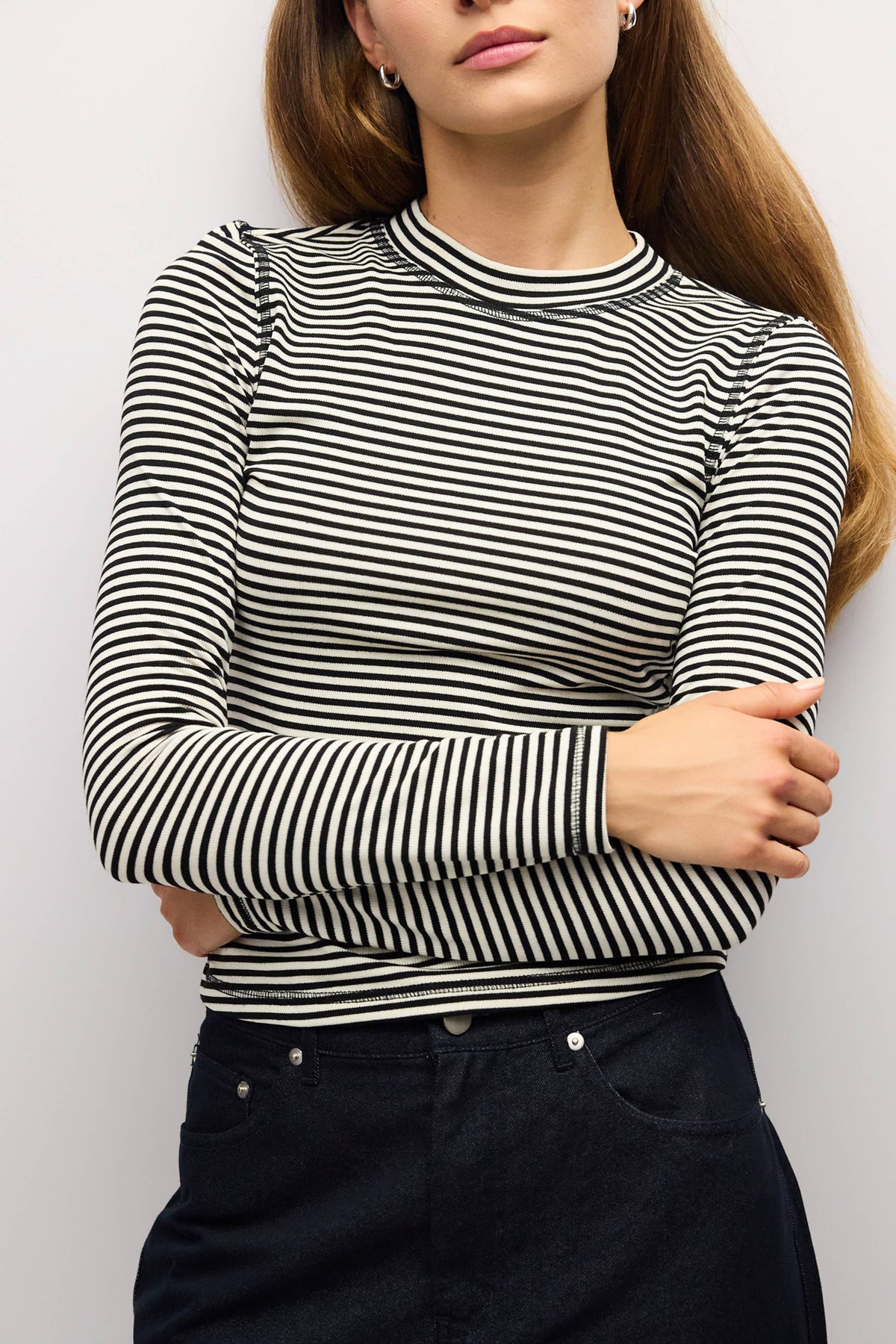 Women Perry Top Mock Neck Striped Long Sleeve Tee fall staple for women Bolt Ranch Store
