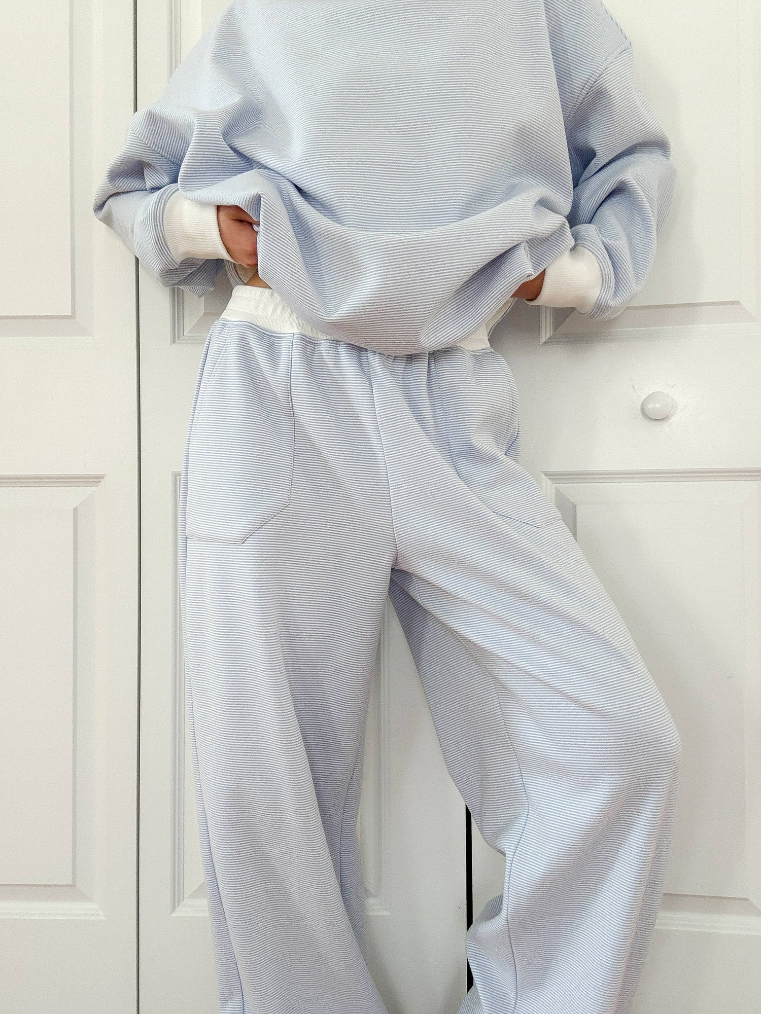 Molly Striped Sweatpants with matching sweatshirt mock turtleneck Parke knockoff dupe Boltranchstore.com Free shipping