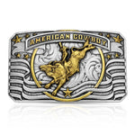 Montana Silversmiths American Cowboy Buckle Belt buckle with 'American Cowboy' design featuring a bull and rider at boltranchstore.com free shipping 
