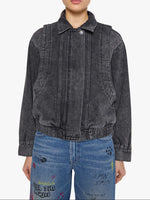 Mother Denim SNACKS The Wing Ding Burnt Toast faded grey rigid recycled denim bomber jacket womens western boutique Utah SKU 309211360URT