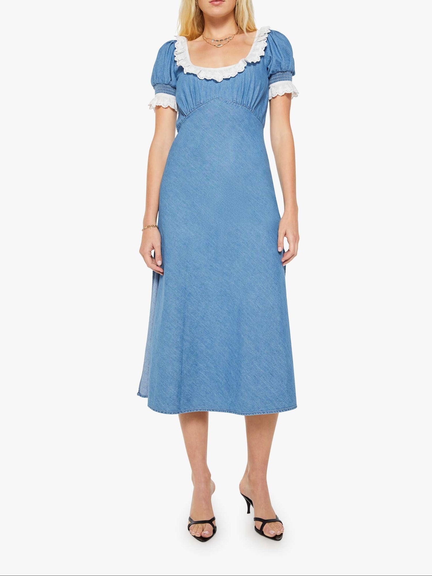 Mother The Sweet Pea Maxi at boltranchstore.com free shipping womens dress trending denim dress blue dress short sleeve puff sleeve 