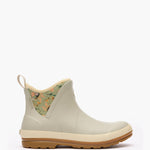a gray ankle boot with green floral design and tan sole at boltranchstore.com