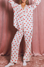 Mumu classic pajamas queen of hearts womens pj set with hearts in silky material 100% polyester