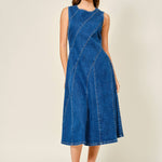 Natalie Stretch Denim Midi Dress shop at boltranchstore.com free shipping womens sleeveless denim dress western style concert outfit