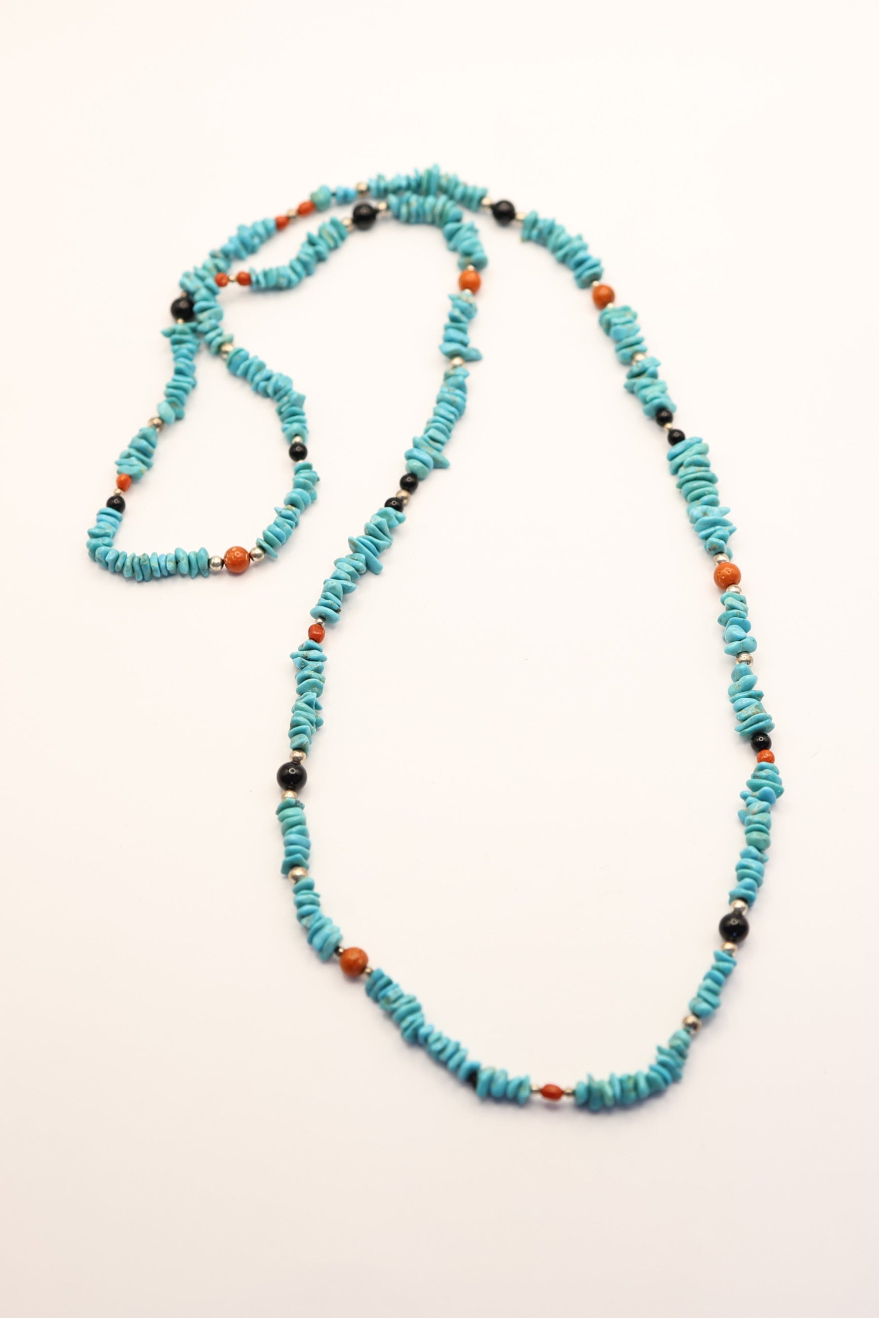 Navajo Turquoise and Coral Necklace loop single strand necklace vintage native american jewelry at bolt ranch store 