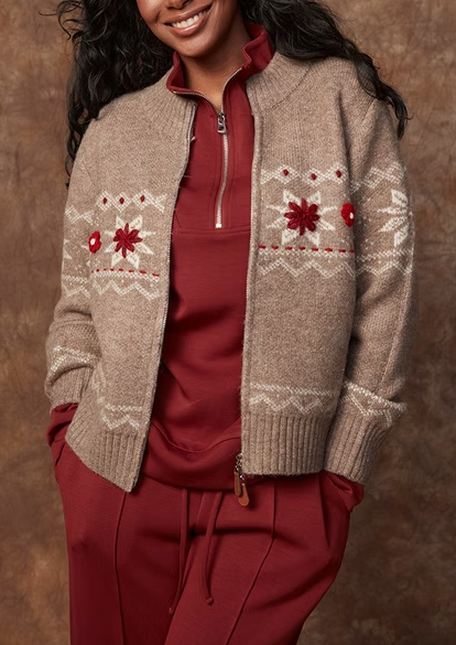 Nayeli Crewneck Cardigan by RD Style womens fashion at Boltranchstore.com Offer free shipping winter tan and red sweater cardigan