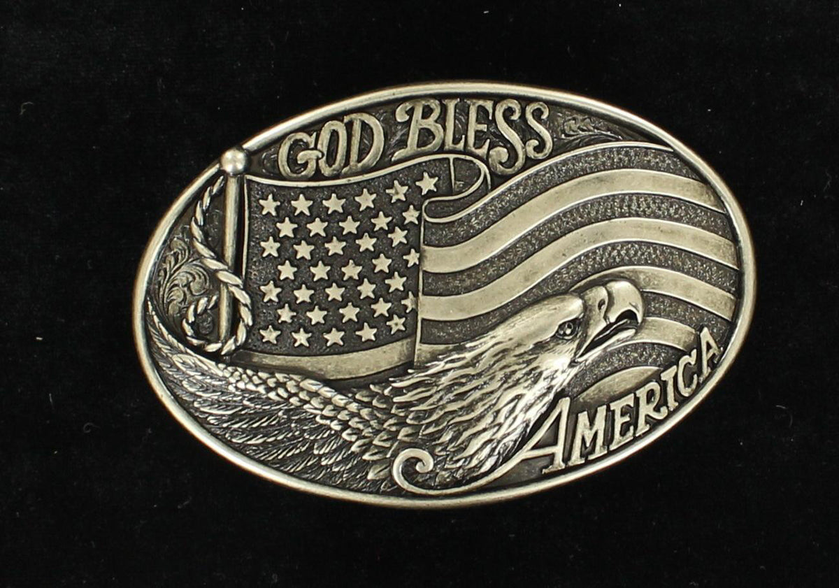 Nocona Oval God Bless America Belt Buckle