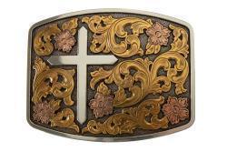 Nocona Mens Rectangle Buckle Floral Cross
