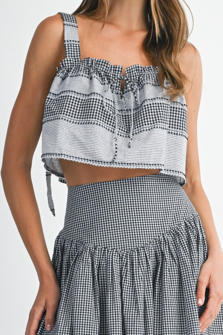 Noel Gingham Border Stripe Top black at boltranchstore.com