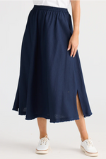 Oakley Linen Skirt navy at boltanchstore.com  summer skirt style up or down free shipping wear with cowboy boots 