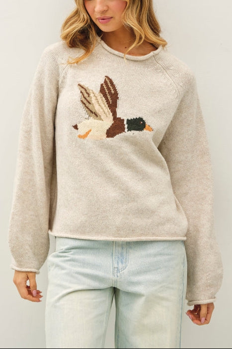 Oat Duck Sweater womens mallard duck western style fashion Boltranchstore.com free shipping cream oatmeal heather