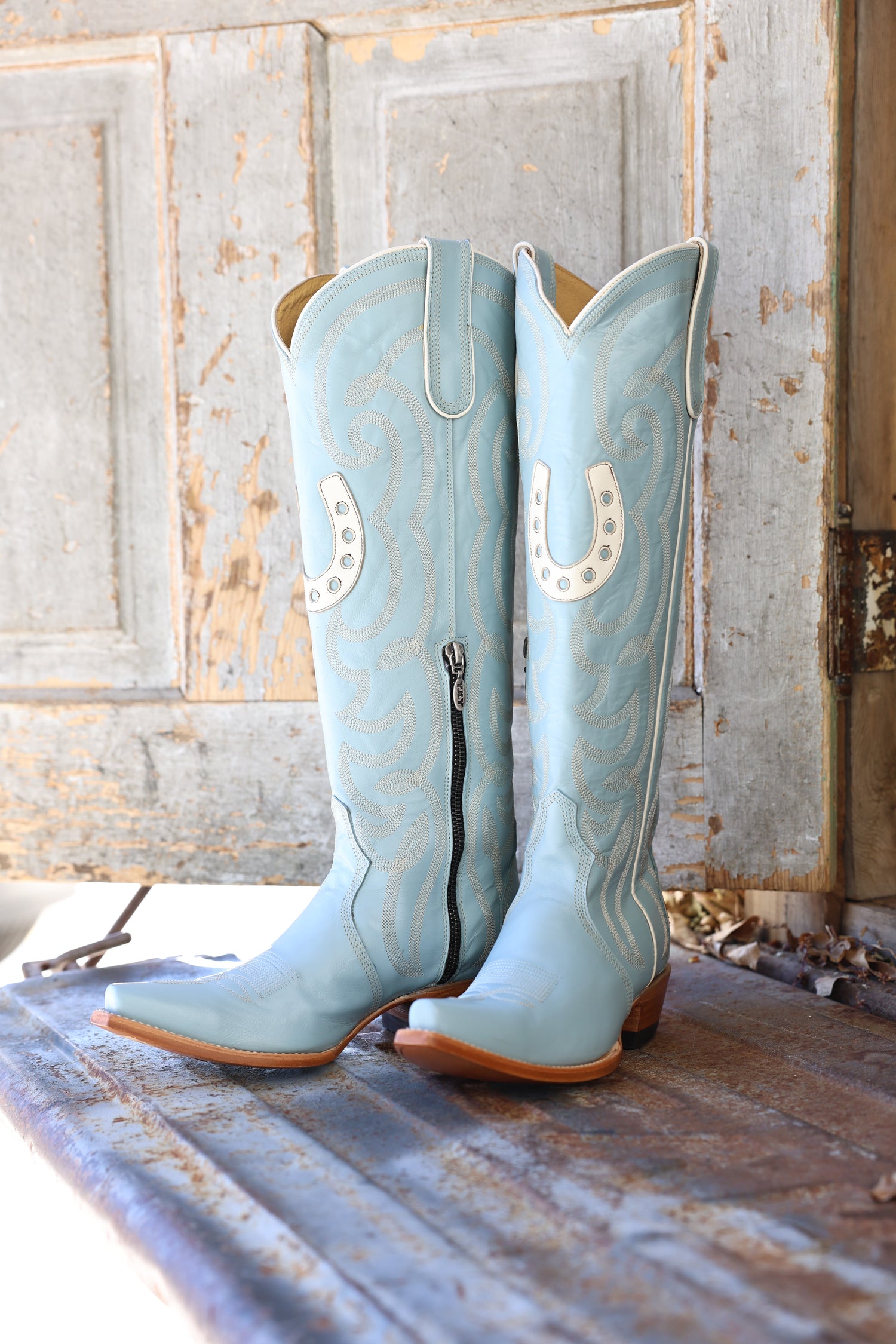 Old Gringo Womens Tall Wild Country Boots blue horseshoe stitched detail zipper cowboy cowgirl boots Boltranchstore.com Free Shipping