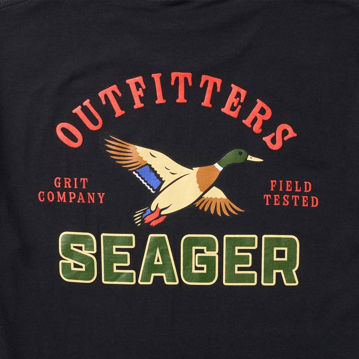 Seager Outfitters Tee Black left chest print on a medium weight crew neck cowboy