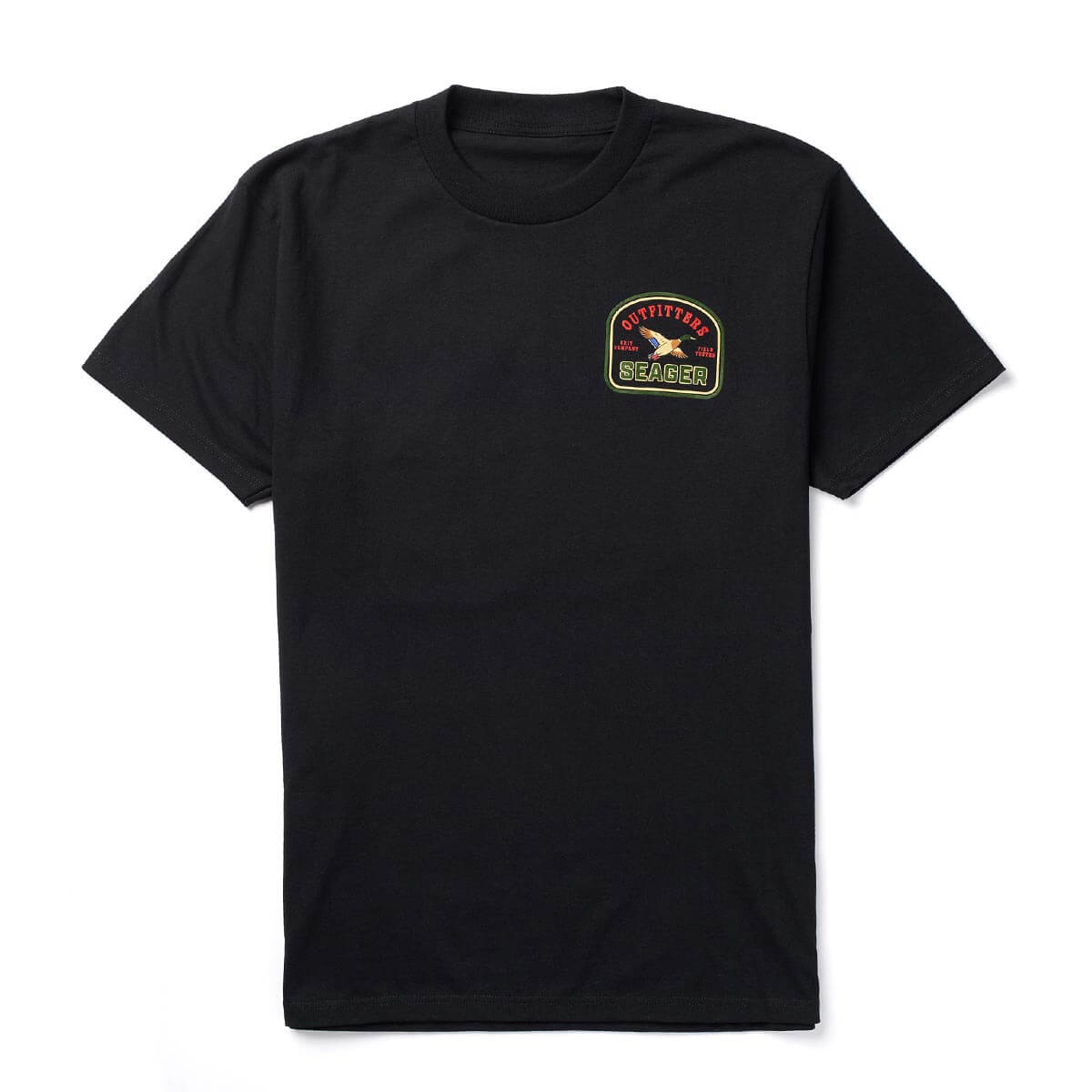 Seager Outfitters Tee Black outfitters graphic in water based ink across the back ranch wear