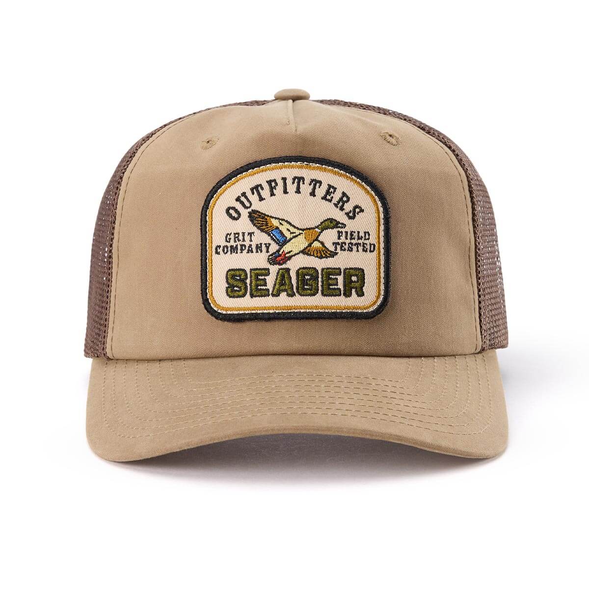 Seager Outfitters Waxed Trucker Snapback Brown breathable mesh back panels ranch wear