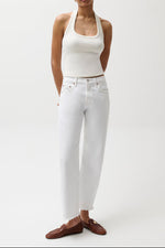 Pistola Lexi Mid Rise Bowed Straight Luxe White womens jeans white jeans cropped ankle length and raw hem in Pistola Lexi Mid Rise Bowed Straight Luxe Whitestock 