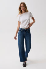 Lexi Mid Rise Bowed Straight Jean Moonwave easy fit through the thigh with a soft curve at the knee womens western clothing