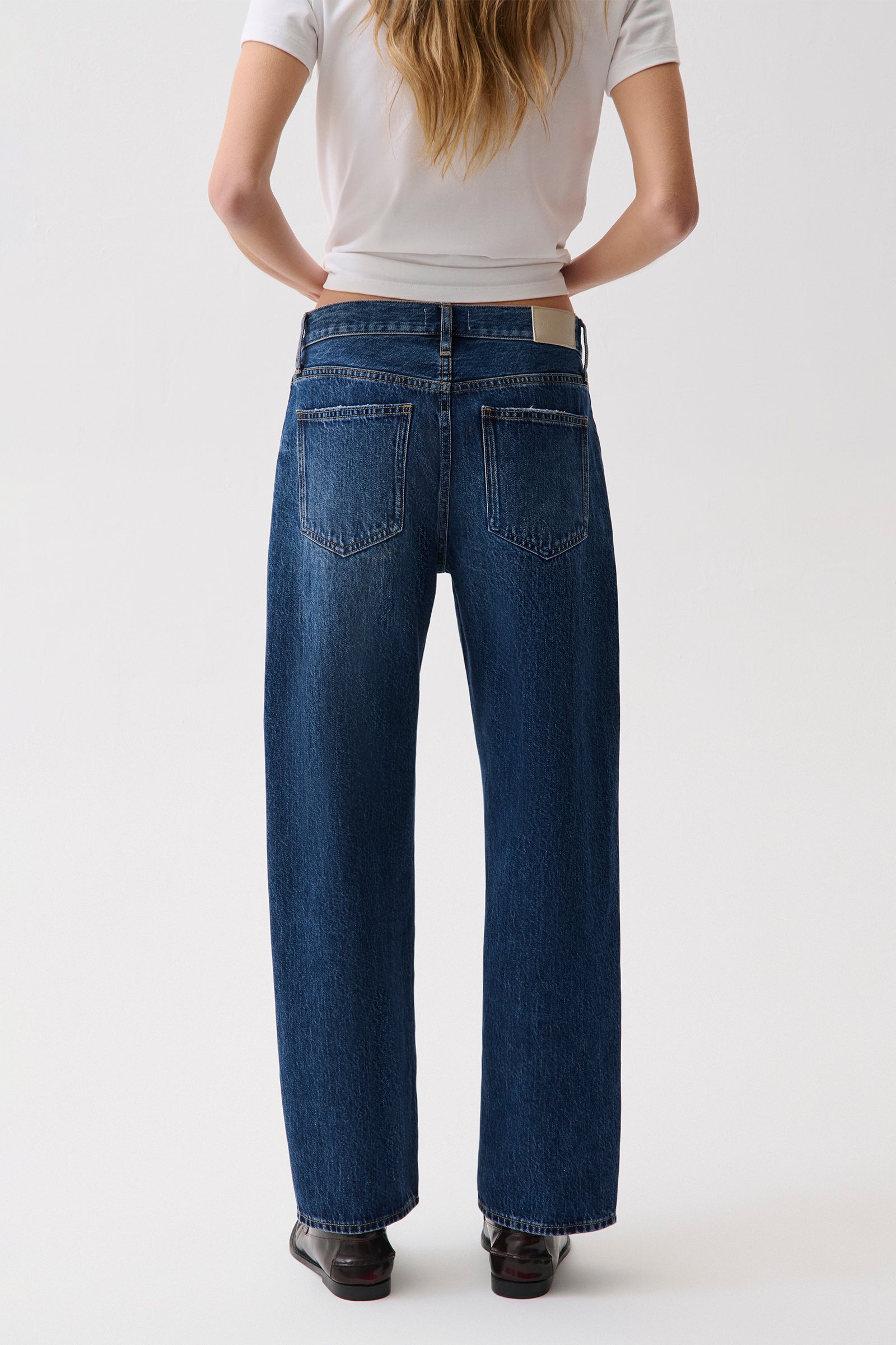 Lexi Mid Rise Bowed Straight Jean Moonwave five pocket denim with back patch pockets and belt loops ranch wear