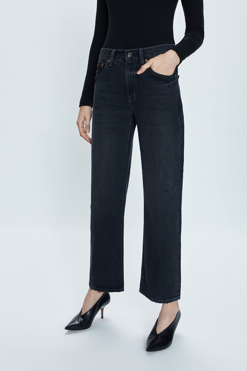 Lexi Mid Rise Bowed Straight Jean in Mercury
