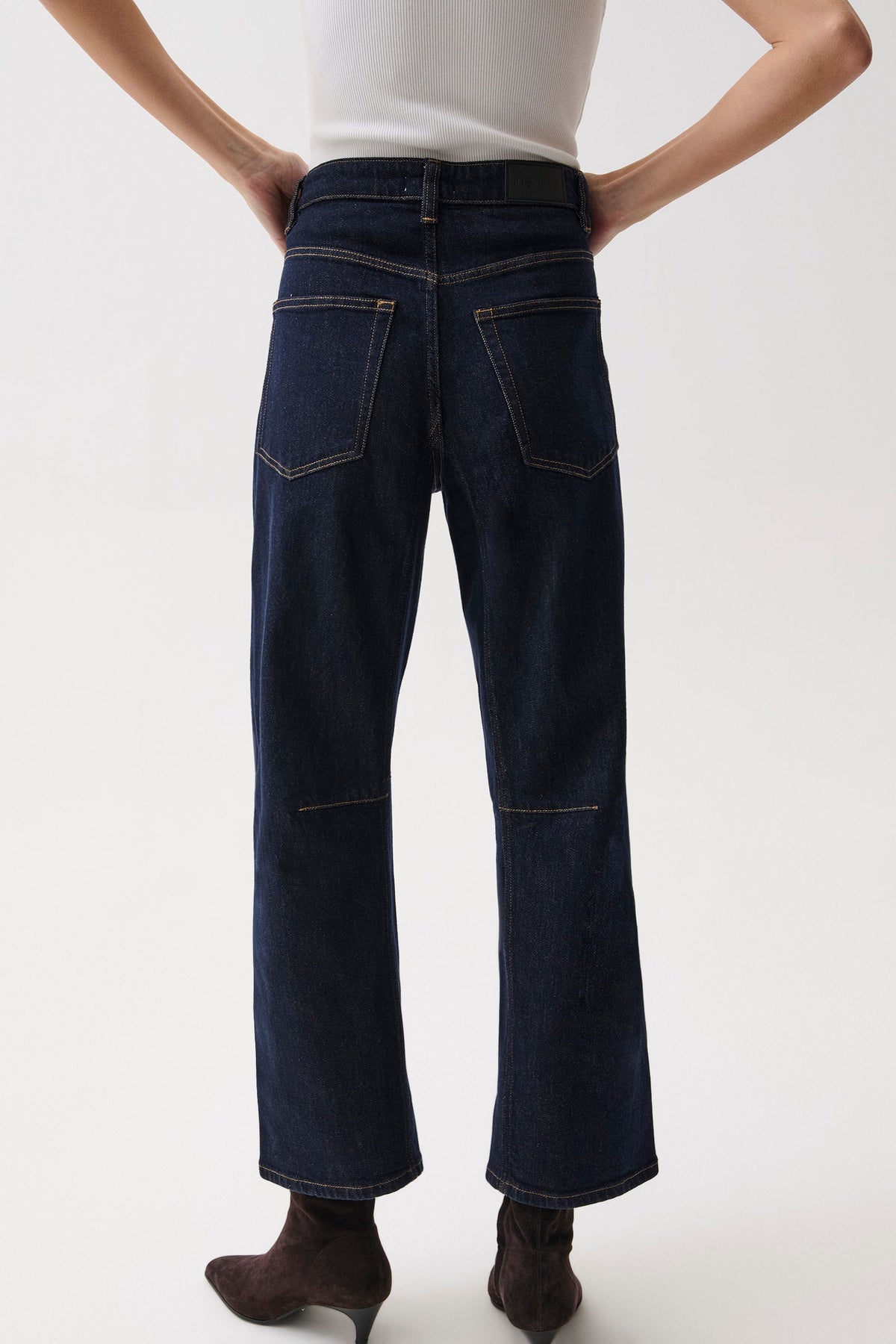 Pistola Beau Seamed Crescent Jean Nightfall rigid denim with contrast stitching and classic five pocket construction western fashion