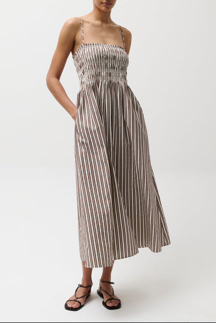 P00071126CP Pistola womens Bianca Shirred Bodice Dress Java Stripe womens strap dress summer western fashion Boltranchstore.com Free Shipping