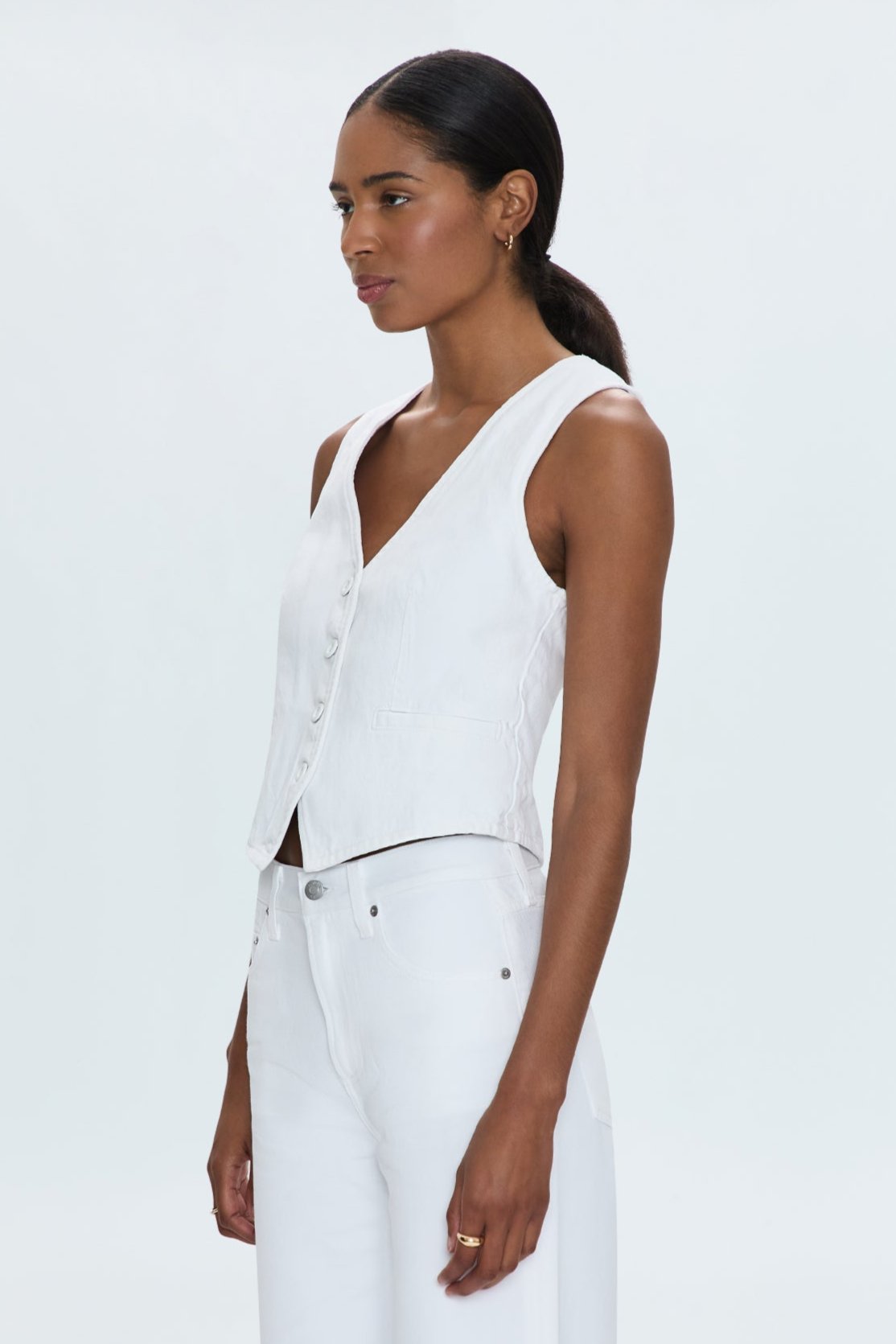 Pistola Vero Denim Vest in White P00095047 womens summer denim vest popular viral cowgirl western at Boltranchstore.com