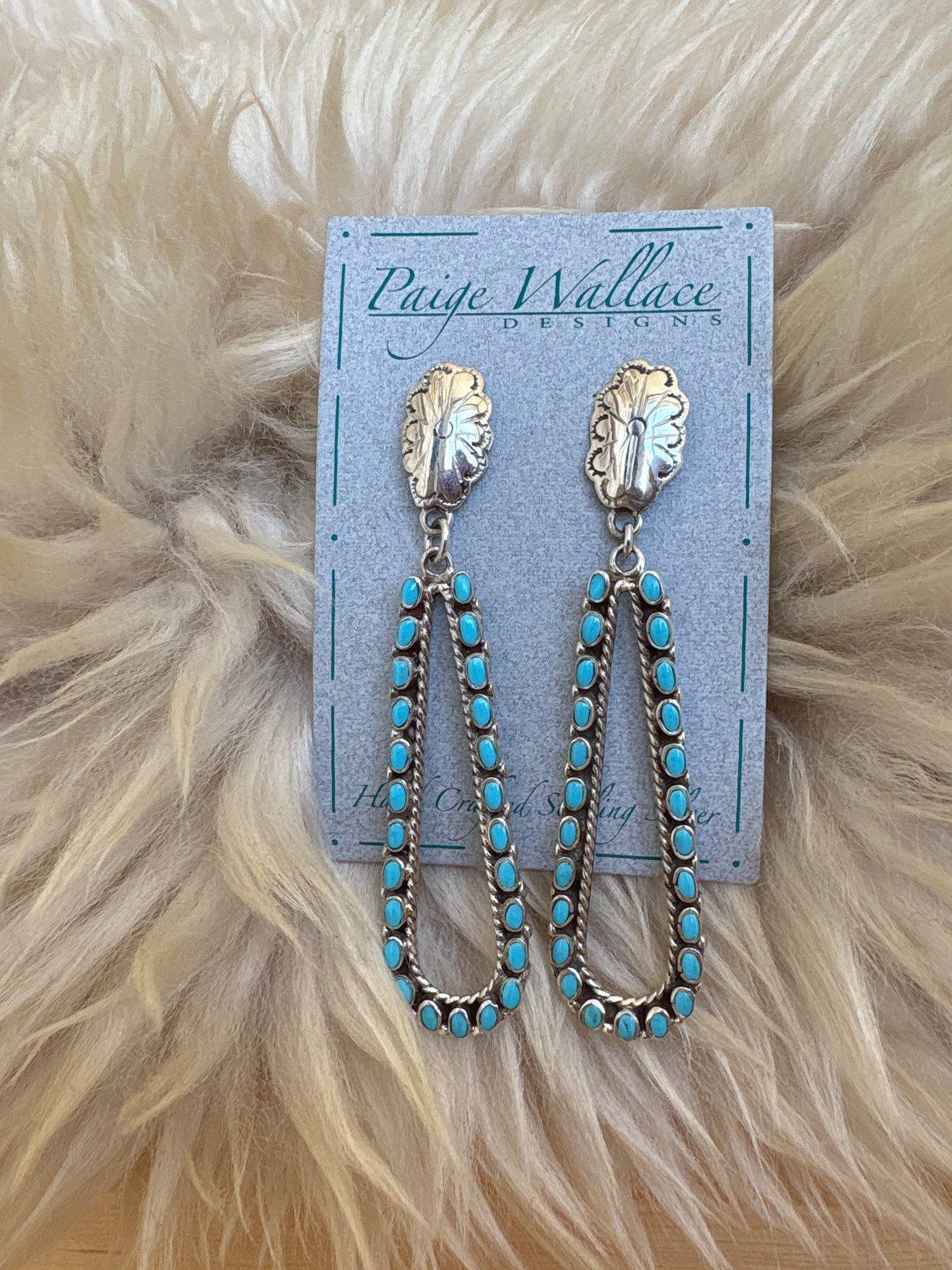 Paige Wallace Concho Turquoise Teared Earring at boltranchstore.com at free shipping western sterling sliver earrings  turquoise  jewelry 
