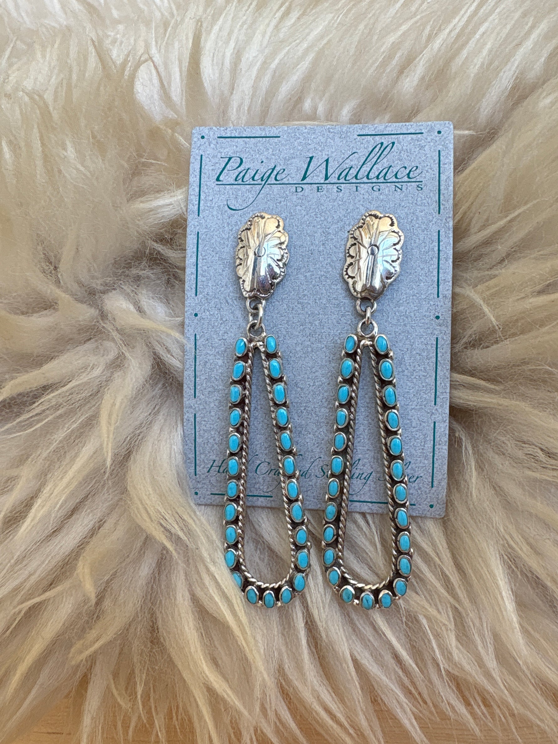 Paige Wallace Concho Turquoise Teared Earring at boltranchstore.com at free shipping western sterling sliver earrings  turquoise  jewelry 