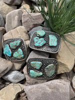 Paige Wallace Rectangle 3 Turquoise Stone Buckle with sterling silver at boltranchstore.com