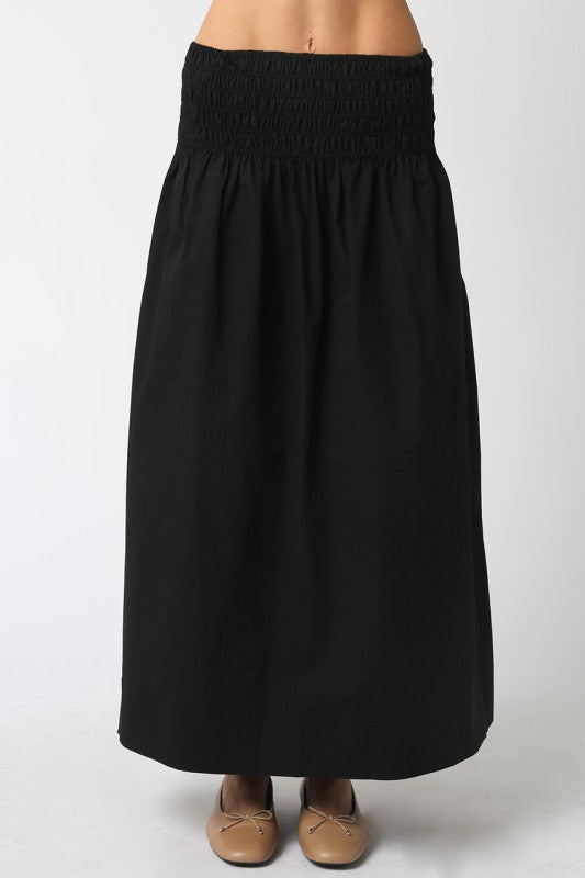 Pamela Smock Skirt a smocking waist midi skirt at boltranchstore.com
