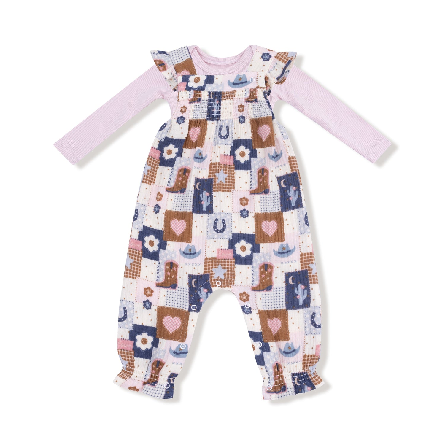 Patchwork Cowgirl Smocked Overall Set buy at boltranchstore.com
