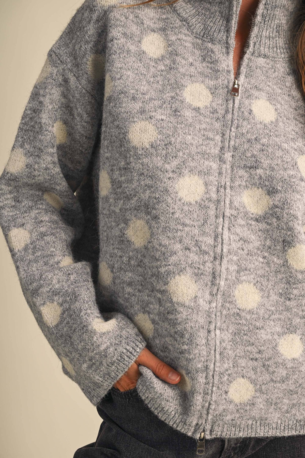 Patty Polka Dot Zip Up Sweater  womens fall sweaters winter warm bolt ranch store