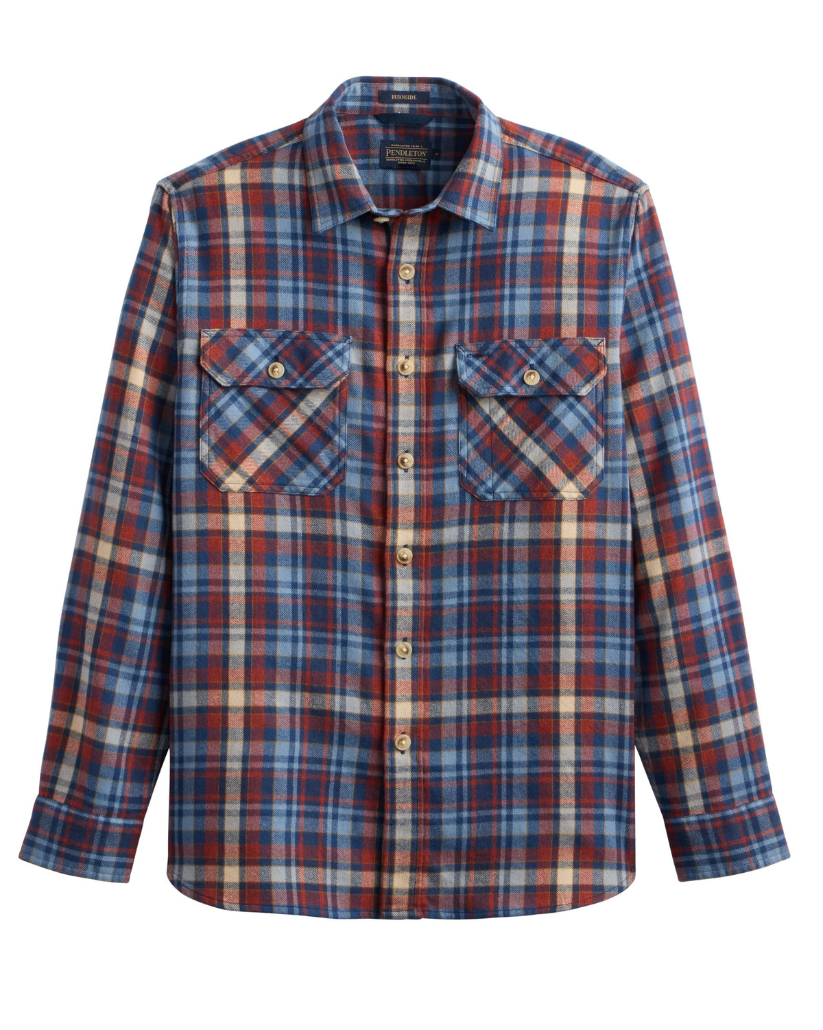 Pendleton Burnside Flannel Blue Red Plaid Shirt full button up two front pocket at boltranchstore.com