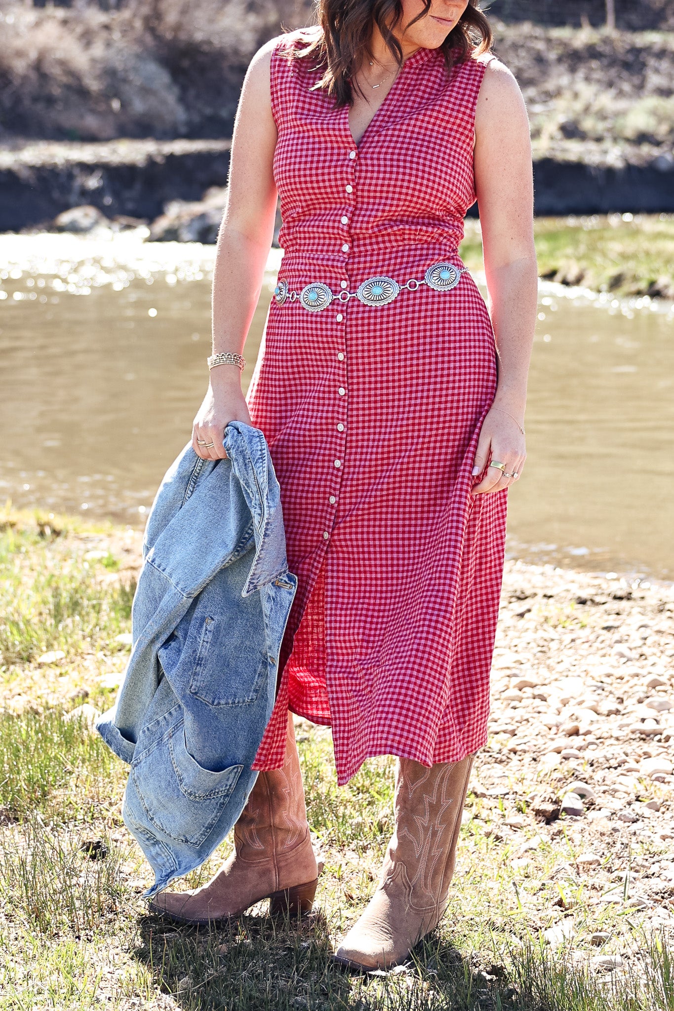 Pendleton Lana Sleeveless Dress womens dresses and skirts plaid red and pink summer spring button down casual everyday dress Boltranchstore.com