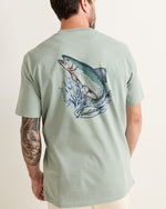 Pendleton Mens Deschutes Short Sleeve Salmon Tee in a light sage green tee with a trout graphic on the back available at boltranchstore.com