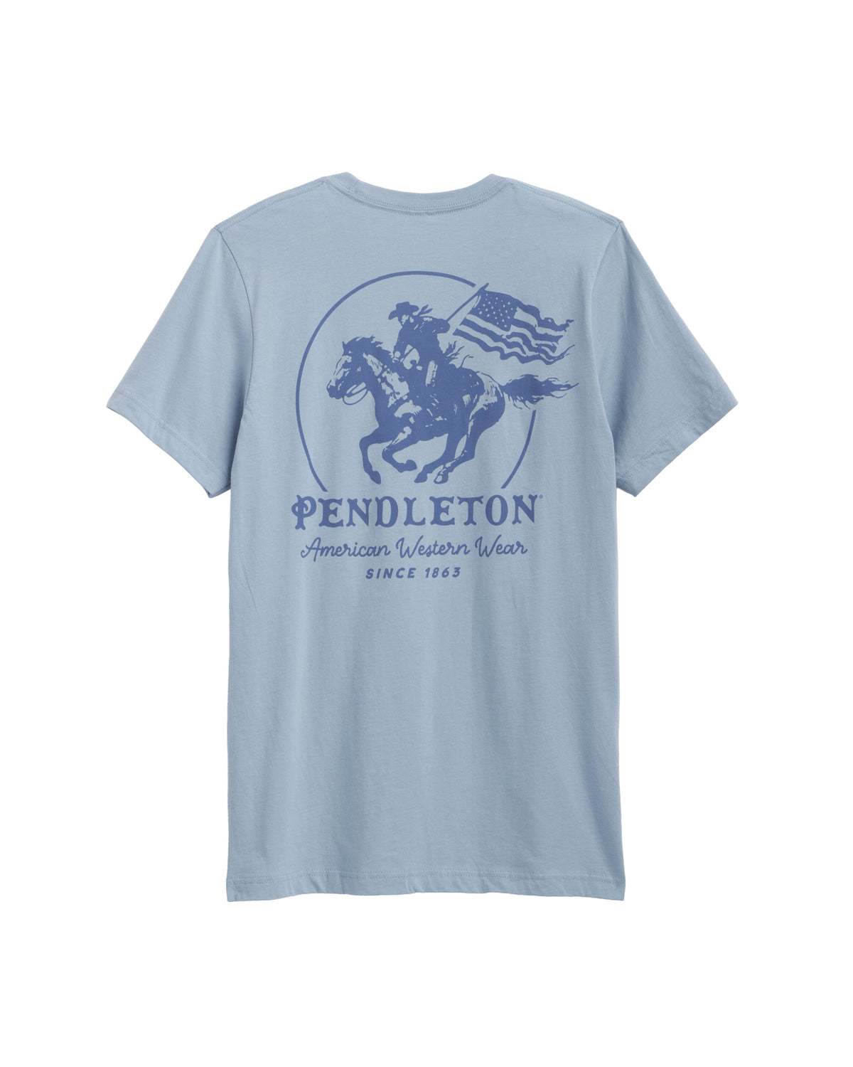 Pendleton Mens Heritage Western Tee a vintage denim with a horse graphic and American Flag on back at boltranchstore.com