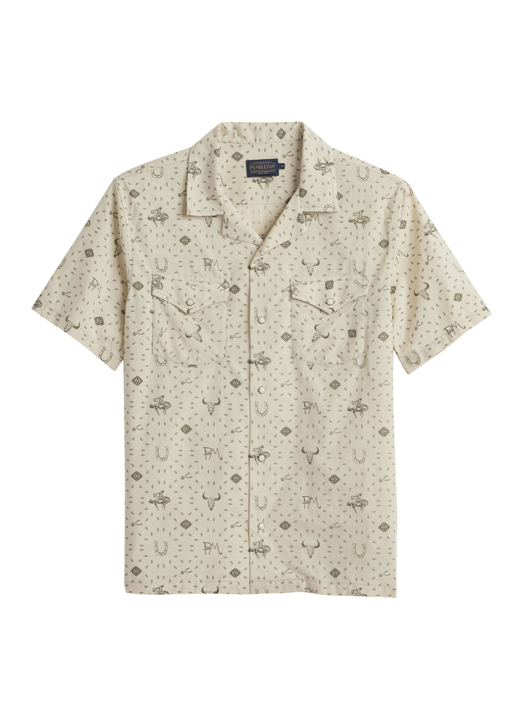 Pendleton Mens Western Aloha Shirt in Western Tan in a snap up front shirt with western print throughout at boltranchstore.com