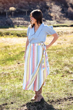 Pendleton Striped Wrap Skirt boltranchstore.com womens skirts and dresses summer spring 2025 pendleton pink yellow white linen 