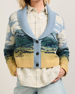 Pendleton Womens Big Sky Cotton Cardigan featuring the three button cardigan light blue collar with a big sky mountain print a foodnanny favorite perfect for layering order at boltranchstore.com