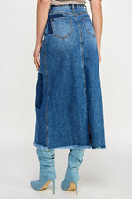 Penny High Rise Flared Patchwork Maxi Skirt
