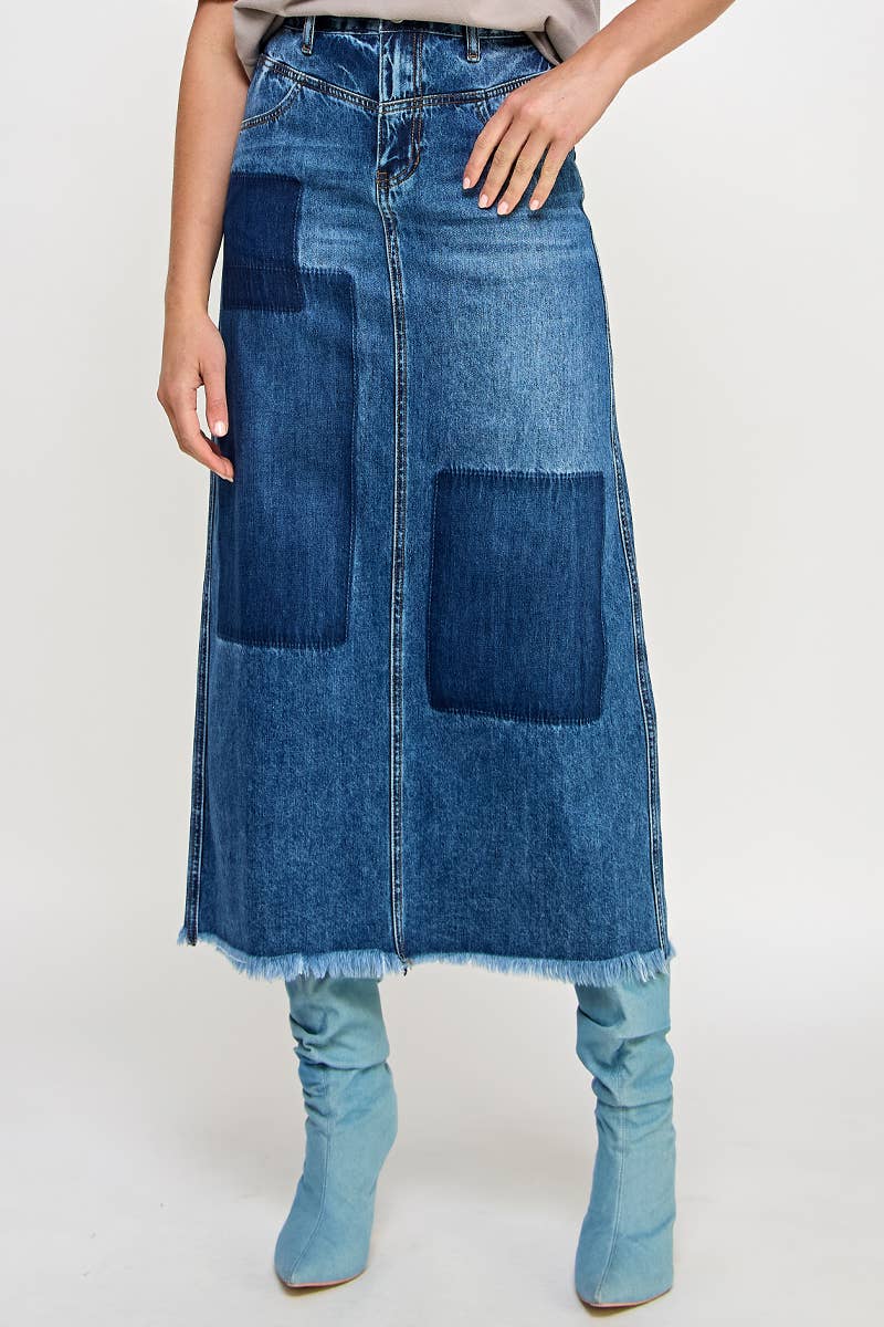 Penny High Rise Flared Patchwork Maxi Skirt order at boltranchstore.com