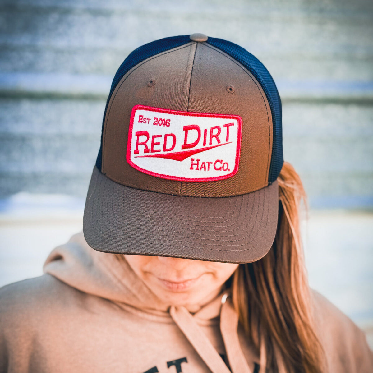 Red Dirt Fillin Station Coyote Brown Black curved bill snapback closure with embroidered patch rodeo ranch wear cowboy style