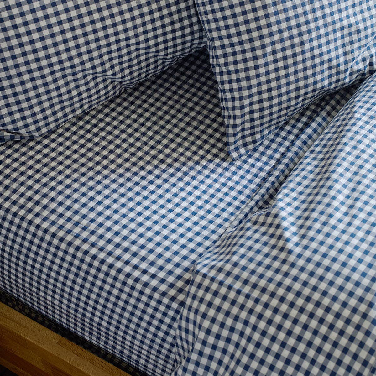 Piglet in Bed Indigo Small Gingham Cotton Fitted Sheet California King blue navy country charm California King fit sheet Boltranchstore.com free shipping