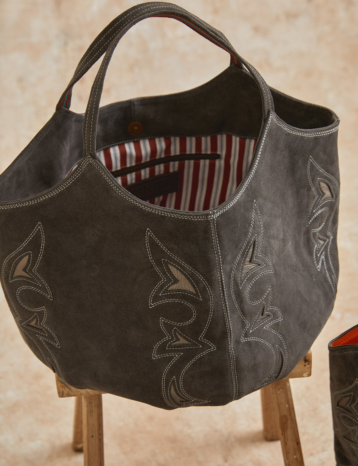 Penelope Chilvers Pillow Paloma Bag striped lining with an internal zip pocket