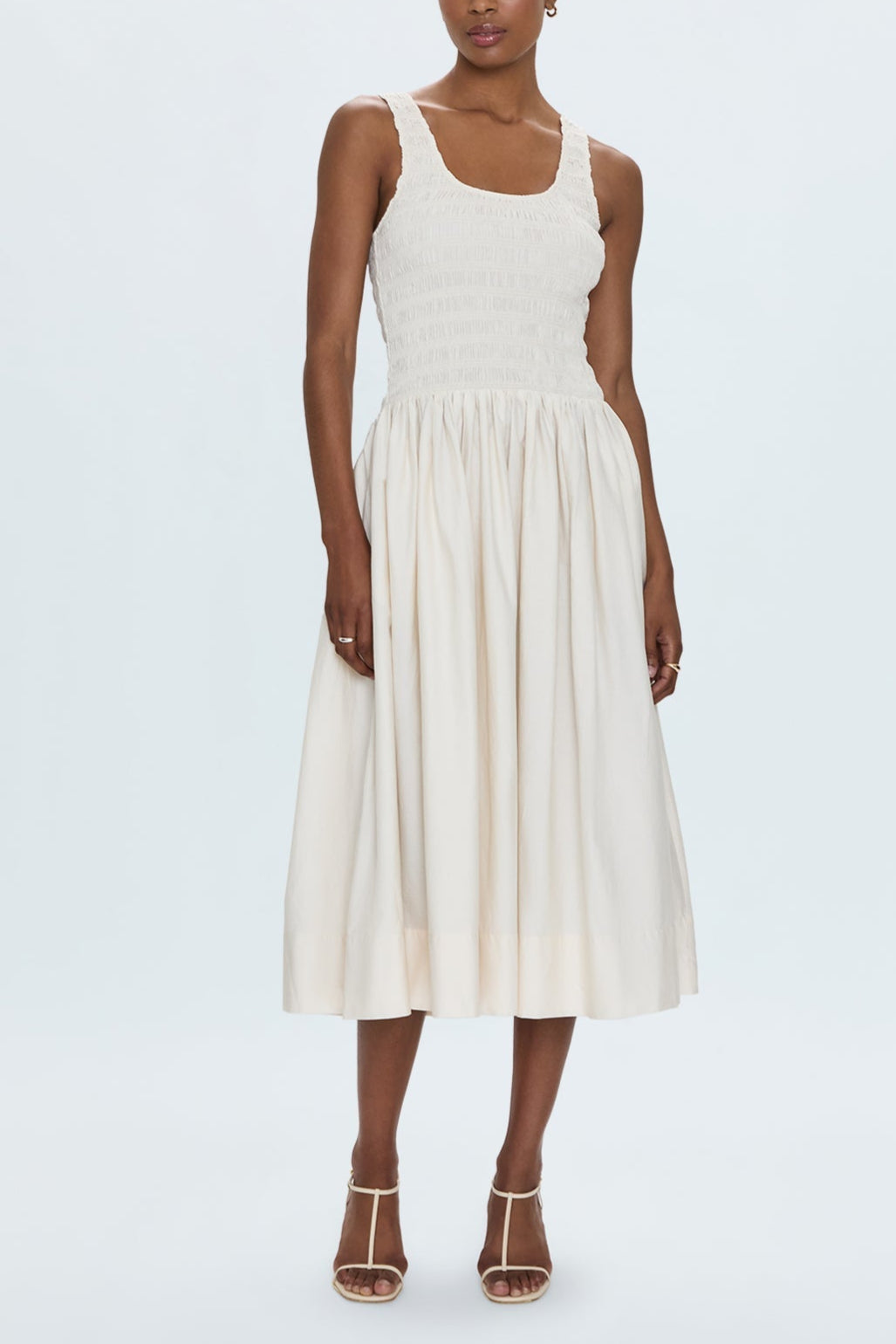 Pistola Alessia Smocked Drop Waist Dress womens cream sleeveless dress casual summer 2025 free shipping Boltranchstore.com