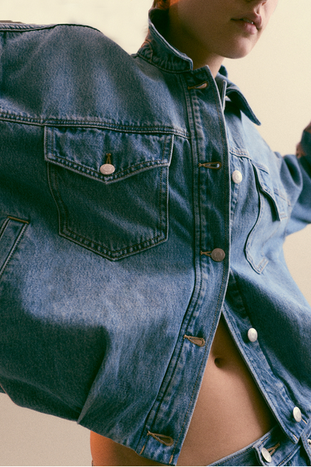 Pistola Bibi Blouson Trucker Jacket a classic denim jacket with a drape and subtle volume dropped shoulders and slight cropped at boltranchstore.com