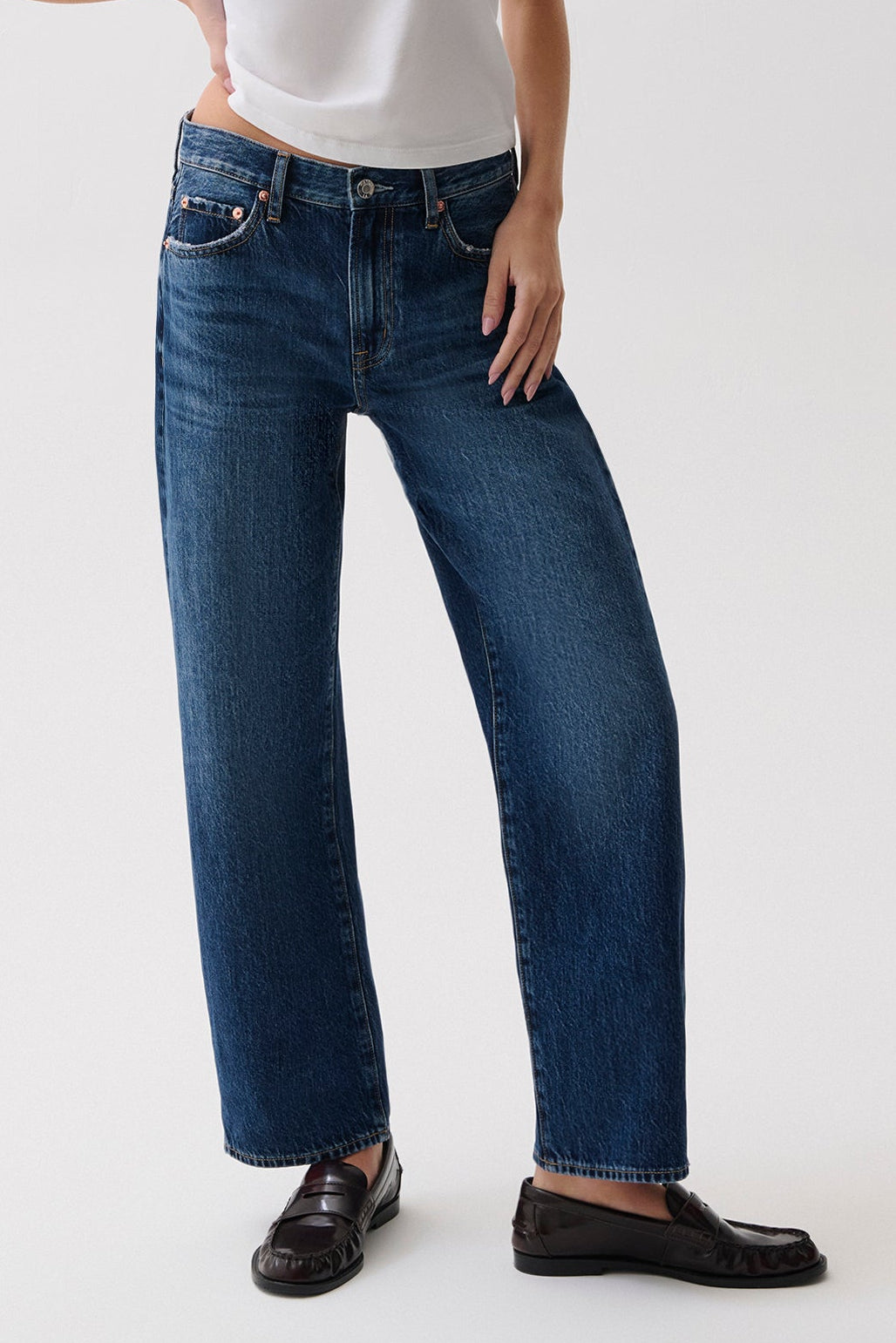 Lexi Mid Rise Bowed Straight Jean Moonwave dark indigo rigid cotton denim in a deep blue wash womens western boutique Utah SKU P00016200RLMNWVE Pistola Lexi Mid Rise Bowed Straight Jean Moonwave